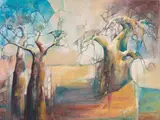 Rozanne Tunmer, Baobabs, oil on canvas in the artist's hand painted frame