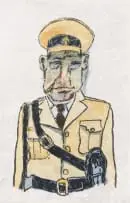 Jan Neethling, Cop, etching with hand colouring on paper