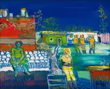 Village Scene with Figures by Walter Battiss, oil on canvas, offered Nov 2024