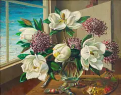 Vladimir Tretchikoff, Still Life with Magnolias in a Vase, oil on canvas