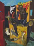 Richard Mudariki, Puppet on a Throne, acrylic on canvas