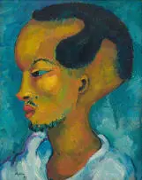 Profile Portrait, Congo by Alexis Preller, oil on canvas laid down on board, sold Nov 2024