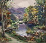River Scene by Hugo Naude, oil on canvas, sold Nov 2024