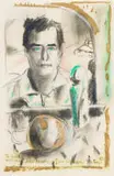 William Kentridge, Untitled (Self Portrait), charcoal, gold pen and pastel on paper