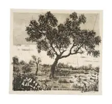 William Kentridge, You Who Never Arrived, coffee lift etching and hand painting on Phumani paper mounted on raw cotton cloth