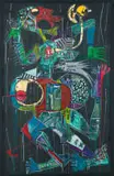 Blessing Ngobeni, Haunted Self, acrylic collage with gold and silver leaf on canvas adhered to canvas
