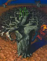Helmut Starcke, Burning Baobabs, oil on paper