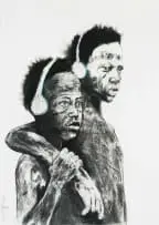 Nelson Makamo, Two Brothers, charcoal and pastel on paper