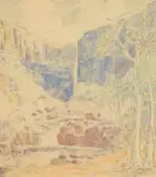 Voorstudie Waterval Boven by Jacobus Hendrik Pierneef, watercolour and pencil on paper, sold Nov 2024