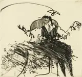 William Kentridge, Domestic Scenes 31: Security II: Seated Man in Waistcoat with Lamp + Telephone (2 States), sugar-lift etching and drypoint on paper