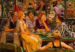 Adriaan Boshoff, Cafe Scene, oil on canvas laid down on board