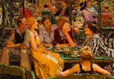 Cafe Scene by Adriaan Boshoff, oil on canvas laid down on board, sold Nov 2024