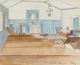 Peter Clarke, Interior. St. Barnabas Church Teslaarsdal (sic), Caledon District, watercolour and felt-tip pen on paper
