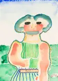 Robert Hodgins, Figure in a Green Landscape, watercolour on paper