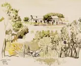 Peter Clarke, Groenewald's Place, Teslaarsdal (sic), watercolour on paper