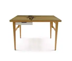 Nelson Makamo, Figure on Wooden Table with Glass Top, screenprint on wooden table with glass