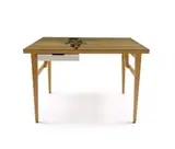 Nelson Makamo, Figure on Wooden Table with Glass Top, screenprint on wooden table with glass