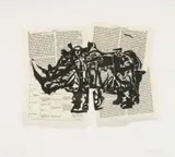 William Kentridge, Rhino, 2007, two colour lithograph with collage and watercolour elements