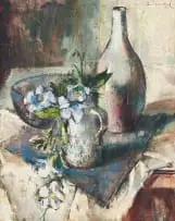 Irmin Henkel, Still Life with Philadelphus and Vessels, oil on canvas