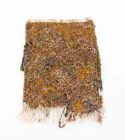 Samukelisiwe Majola, Thread of Hope I, 2024, gold chain, nylon rope and wool, framed in a Perspex box