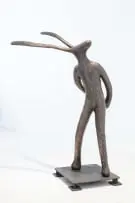 Guy Du Toit, The Shy Hare, 2019, bronze with a brown patina, on a steel base