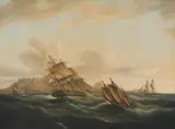 Thomas Buttersworth, Four Ships in Table Bay, Cape of Good Hope, oil on canvas