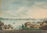 Luigi Mayer, Veduta interiore del porto di Constantinopoli che comprende tutto l'arsenale presa dal soborgo del Fanale (Interior View of the Port of Constantinople Which Includes the Entire Arsenale Taken from the, watercolour and pastel on paper