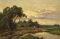 Henry H. Parker, The Setting Sun, Sonning, Berkshire, oil on canvas