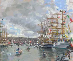 Preparing for the Tall Ships Race by Ken Howard, oil on canvas, sold Oct 2024