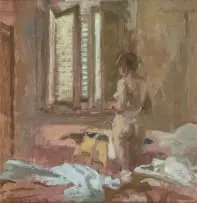 Bernard Dunstan, Nude in an Interior, oil on board