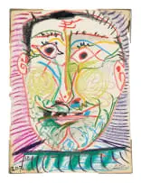 Pablo Picasso, Tête (Head) (recto and verso), recto: wax crayon on paper; verso: ink and wash on paper