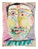 Pablo Picasso, Tête (Head) (recto and verso), recto: wax crayon on paper; verso: ink and wash on paper