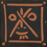 Visage aux Traits en X (Face with X-Shaped Features) by Pablo Picasso, terracotta plaque, partially engraved, with black engobe and glaze, sold Oct 2024