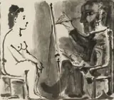 Pablo Picasso, Le Peintre et son Modèle (The Artist and His Model) (1143), aquatint etching on paper