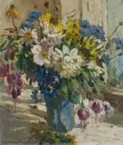 Dorothea Sharp, Flowers in a Vase by a Window, oil on board