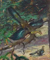 Zdeněk Burian, Archaeopteryx (Feathered Dinosaur), oil on paper