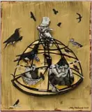 Judy Woodborne, Sisyphus, paper construction and mixed media on board