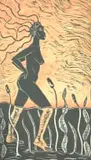 Tigress by Lesego Tatiana Ditshego, 2023, linocut and watercolour on paper, sold Oct 2024