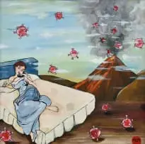 Miss Communication by Martine Margoles, 2024, acrylic on canvas board, offered Oct 2024