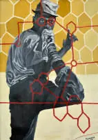 Sifiso Gumede, Shoe on the Mouth, acrylic and watercolour on Fabriano