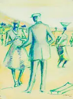 Gerard Sekoto, Figures in Conversation, watercolour and gouache on paper