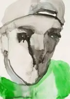 Banele Khoza, Portrait in Green, ink on paper
