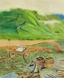 Edith King, Agricultural Landscape with Cart, watercolour and gouache on paper