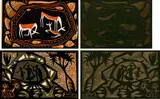 Antelope; Figures, four by Walter Battiss, colour linocut on paper and linoblock, sold Oct 2024