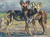 Wild Dogs by Zakkie Eloff, oil on canvas, sold Oct 2024