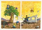Raymond Fuyana, Yellow Sky, colour monotype on paper