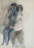 The Couple by Douglas Portway, watercolour and pen on paper, offered Oct 2024