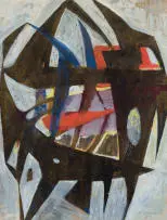 Angular Abstract with Black and Red by Armando Baldinelli, gouache on card, offered Oct 2024