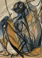 Armando Baldinelli, Seated Figures, watercolour and ink on paper