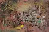 George Enslin, Japanese Street Scene, mixed media on paper